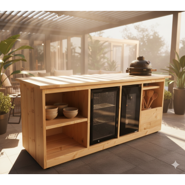 Buitenkeuken Amsterdam | 70 Liter Koelkast | Wijnkoelkast | + Kamado BBQ | Douglas Hout