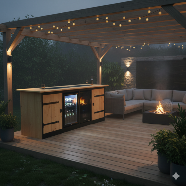 Buitenkeuken New Jersey | 70 Liter Koelkast | Wijnkoelkast | Zwart Omlijst | Douglas Hout