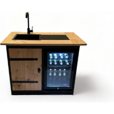 Buitenkeuken Maine | 70 Liter Koelkast | Met Wasbak | Zwart Omlijst | Douglas Hout