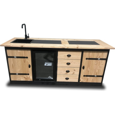 Buitenkeuken Cork | 70 Liter Koelkast | Met Wasbak | Zwart Omlijst | Douglas Hout