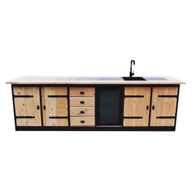 Buitenkeuken Nashville | 70 Liter Koelkast | Met Wasbak | Zwart Omlijst | Douglas Hout