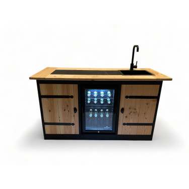 Buitenkeuken Delaware | 70 Liter Koelkast | Met Wasbak | Zwart Omlijst | Douglas Hout