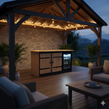 Buitenkeuken Georgia | 70 Liter Koelkast | Zwart Omlijst | Douglas Hout