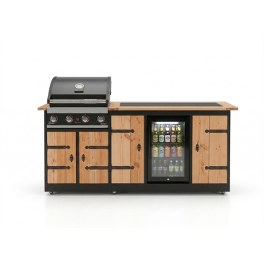 Buitenkeuken Murcia | Grandhall G4 | 70 liter koelkast | Douglas Hout | Zwart omlijst