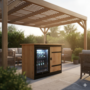 Buitenkeuken Maryland | 70 Liter Koelkast | Met Wasbak | Zwart Omlijst | Douglas Hout