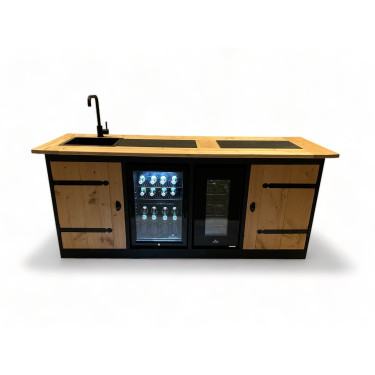 Buitenkeuken North Carolina | 70 Liter Koelkast | Wijnkoelkast | Met Wasbak | Zwart Omlijst | Douglas Hout