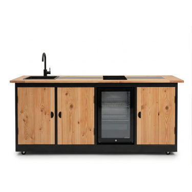 Buitenkeuken Caella | Koelkast 70 liter |  Douglas Hout | Normale scharnieren | Wasbak en kraan | 2 pits inductie | Pop-up stopcontact