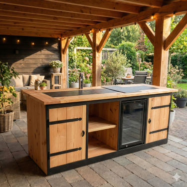 Buitenkeuken Bern | 70 Liter Koelkast | Zwart Omlijst | Douglas Hout