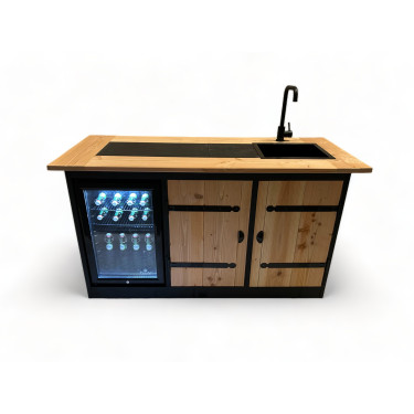 Buitenkeuken Arkansas | 70 Liter Koelkast | Met Wasbak | Zwart Omlijst | Douglas Hout