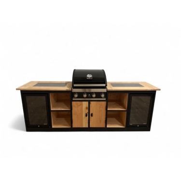 Buitenkeuken Los Angeles | 70 Liter Koelkast | Grandhall G4 | Zwart omlijst | Douglas Hout