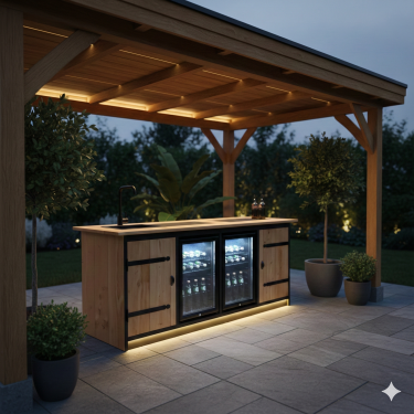 Buitenkeuken Montana | 70 Liter Koelkast | Met Wasbak | Zwart Omlijst | Douglas Hout