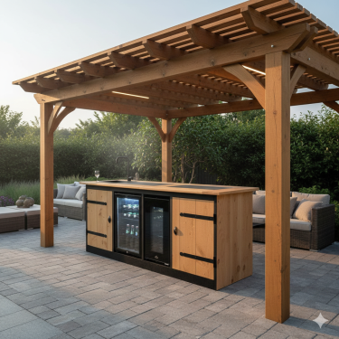 Buitenkeuken North Carolina | 70 Liter Koelkast | Wijnkoelkast | Met Wasbak | Zwart Omlijst | Douglas Hout