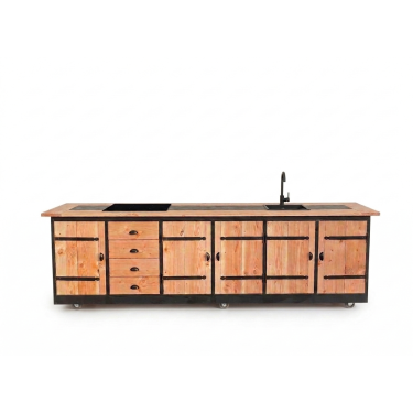 Buitenkeuken Brugge | Douglas Hout | Kruishengen | Wasbak en kraan | 4 pits inductie | Wasbak en kraan | Zwart omlijst