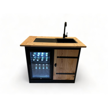 Buitenkeuken Maryland | 70 Liter Koelkast | Met Wasbak | Zwart Omlijst | Douglas Hout