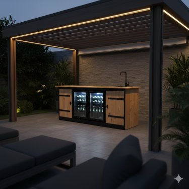 Buitenkeuken Nevada | 70 Liter Koelkast | Met Wasbak | Zwart Omlijst | Douglas Hout