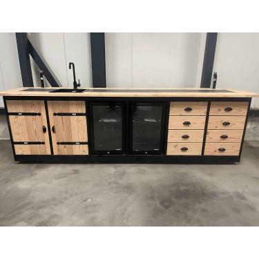 Buitenkeuken Kopenhagen | 70 Liter Koelkast | Met Wasbak | Zwart Omlijst | Douglas Hout