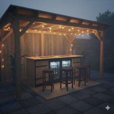 Buitenkeuken Mississippi | 70 Liter Koelkast | Zwart Omlijst | Douglas Hout