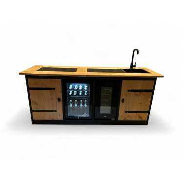 Buitenkeuken Ohio | 70 Liter Koelkast | Wijnkoelkast | Met Wasbak | Zwart Omlijst | Douglas Hout