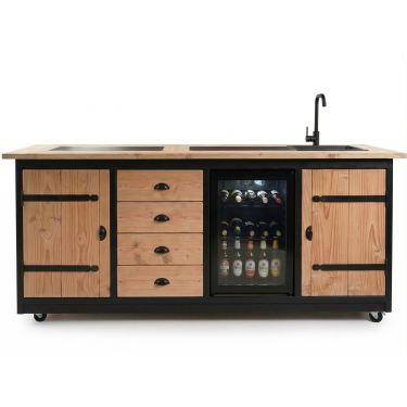 Buitenkeuken Bremen | 70 Liter Koelkast | Met Wasbak | Zwart Omlijst | Douglas Hout