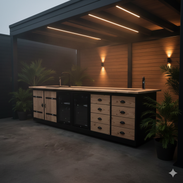 Buitenkeuken Kopenhagen | 70 Liter Koelkast | Met Wasbak | Zwart Omlijst | Douglas Hout