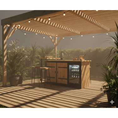 Buitenkeuken Alaska | 70 Liter Koelkast | Met Wasbak | Zwart Omlijst | Douglas Hout