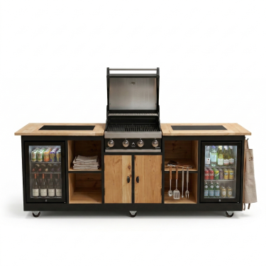 Buitenkeuken Los Angeles | 70 Liter Koelkast | Grandhall G4 | Zwart omlijst | Douglas Hout