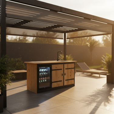 Buitenkeuken Arkansas | 70 Liter Koelkast | Met Wasbak | Zwart Omlijst | Douglas Hout