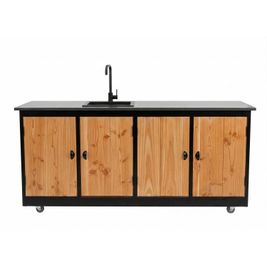 Buitenkeuken Odense | Douglas Hout | Normale scharnieren | Zwenkwielen | Wasbak en kraan | 12 mm gesinterd stenen blad